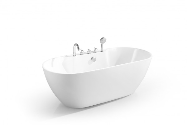 Vrijstaand ovaal ligbad voor badkamer van acryl, wit.