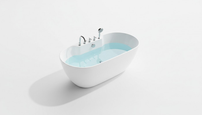 Vrijstaand ovaal ligbad voor badkamer van acryl, wit.