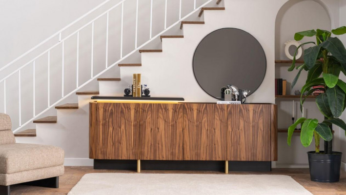 Eetkamer set eetgroep eettafel stoelen hout 8-delig bruin dressoir
