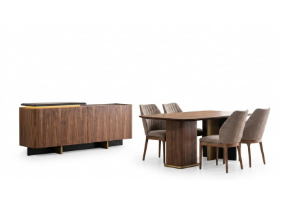 Eetkamer set eetgroep eettafel stoelen hout 8-delig bruin dressoir