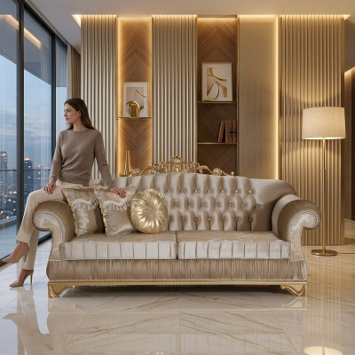 Comfortabele bank in klassieke stijl met uniek ontwerp en decoratie
