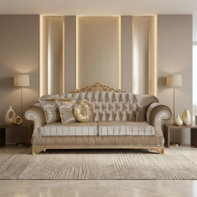 Comfortabele bank in klassieke stijl met uniek ontwerp en decoratie