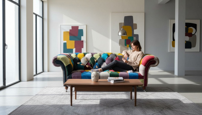 Chesterfield bank bekleding design veelkleurig zitplaats textiel bank woonkamer