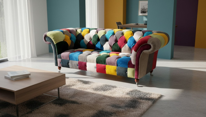 Chesterfield bank bekleding design veelkleurig zitplaats textiel bank woonkamer