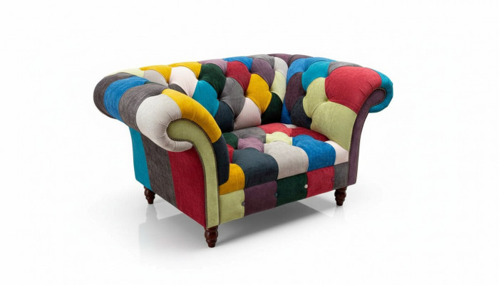 Fauteuil ontwerp Chesterfield loungemeubilair Meerkleurig bankstel Eenpersoons 130 cm Nieuw