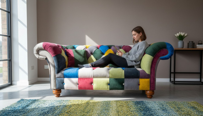 Bankstel 2-zits Chesterfield textiel bank bekleden design luxe veelkleurig