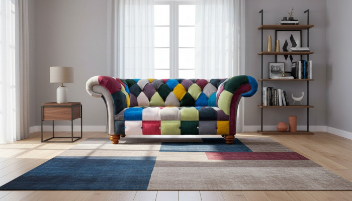 Bankstel 2-zits Chesterfield textiel bank bekleden design luxe veelkleurig