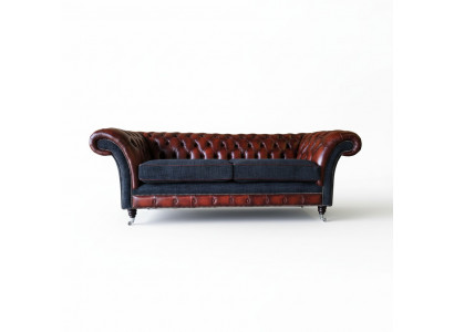Modern Design Woonkamer Bankstel 3-zits Bruin Chesterfield Bank Leer Bekleding Textiel Nieuw