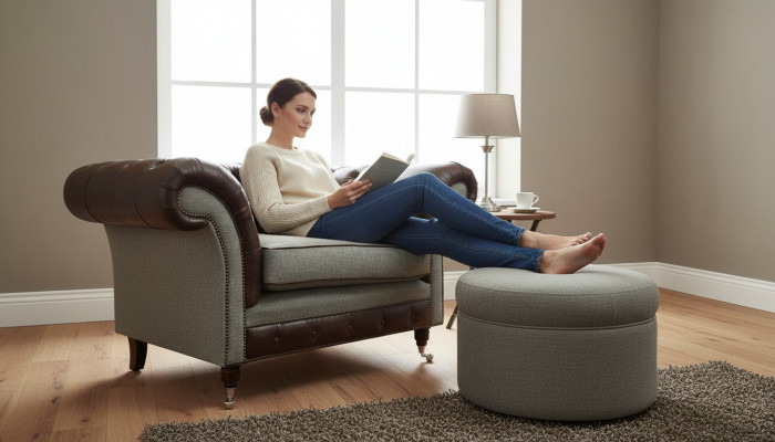 Chesterfield oorfauteuil Grijs bankstel Fauteuil Bank leren bank Nieuw