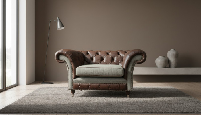 Chesterfield oorfauteuil Grijs bankstel Fauteuil Bank leren bank Nieuw