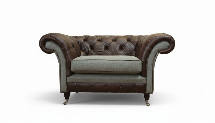 Chesterfield oorfauteuil Grijs bankstel Fauteuil Bank leren bank Nieuw