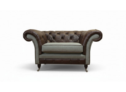 Chesterfield oorfauteuil Grijs bankstel Fauteuil Bank leren bank Nieuw