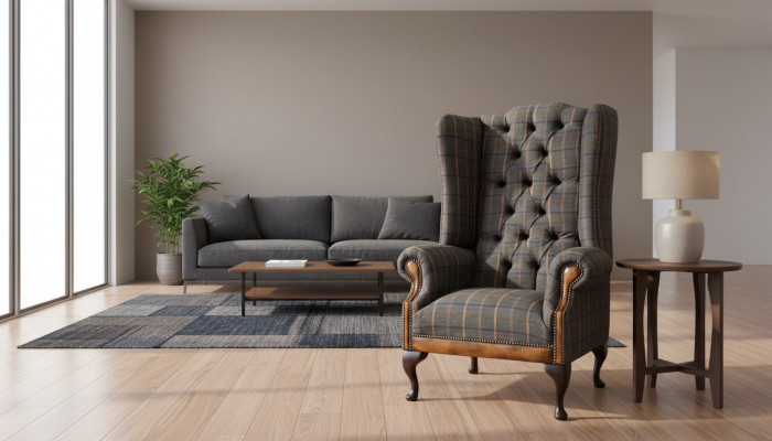 Chesterfield fauteuil bank bekleding 1-zits textiel oorfauteuil bekleding