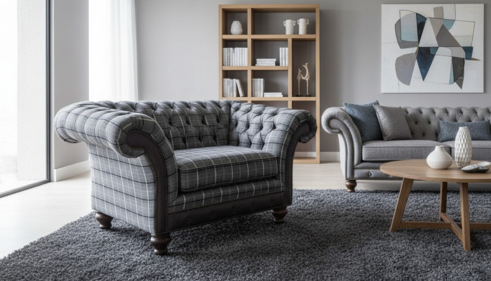 Chesterfield fauteuil bank 1-zitsbank stof banken stoffering nieuw