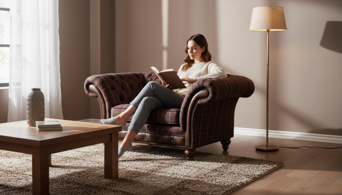 Chesterfield 1-zits bank gestoffeerde stoel textiel stof banken luxe bank