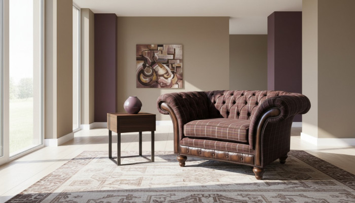 Chesterfield 1-zits bank gestoffeerde stoel textiel stof banken luxe bank