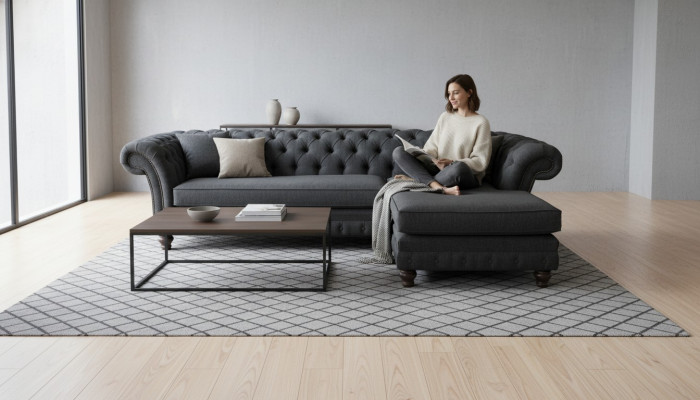 Chesterfield hoekbank L-vorm stof design bank zitten bank textiel hoek nieuw