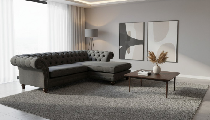 Chesterfield hoekbank L-vorm stof design bank zitten bank textiel hoek nieuw