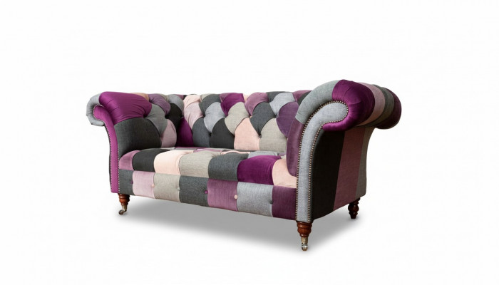 Chesterfield stoffen bank bank bekleding ontwerp 2-zit stoffen bank grijs Chesterfieldstoffsofa Bankbezug Design 2-Sitzer Stoffsofa Grau