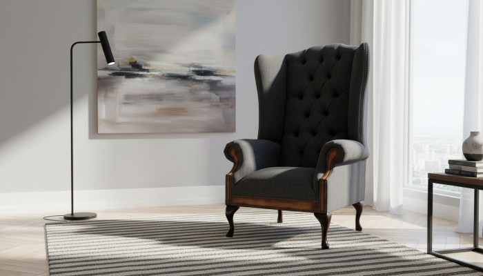 Chesterfield fauteuil Grijs Woonkamer Klassiek textiel Oorfauteuil Meubels