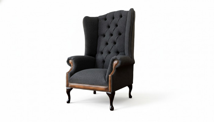 Chesterfield fauteuil Grijs Woonkamer Klassiek textiel Oorfauteuil Meubels