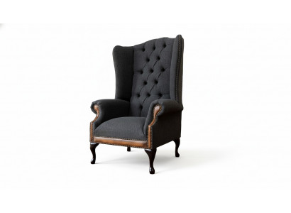 Chesterfield fauteuil Grijs Woonkamer Klassiek textiel Oorfauteuil Meubels