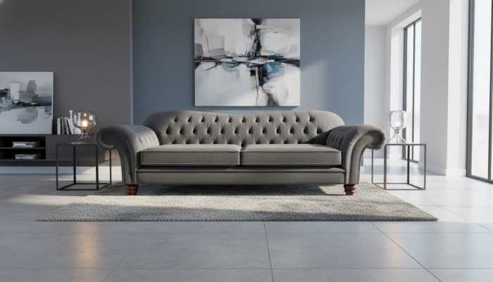 Chesterfield 3-zits textiel designbank bank gestoffeerde banken luxe