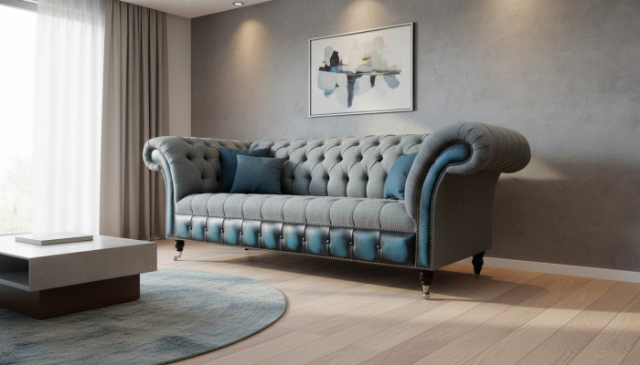 Chesterfield Bank Bekleden Designer Bankstellen Bankstel Driezits Grijs