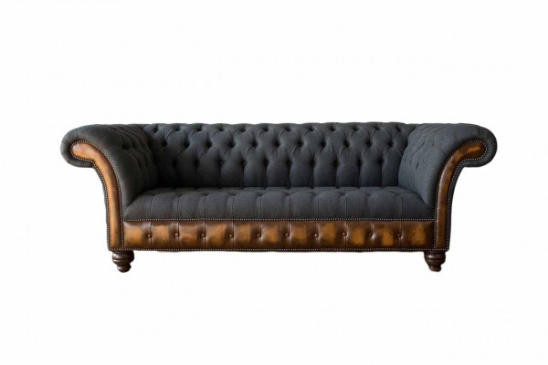Ontwerp Zwarte Bank 3-zits Chesterfield Stoffen Bank Bank Bekleding Nieuw