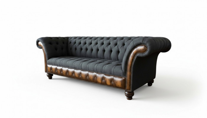 Ontwerp Zwarte Bank 3-zits Chesterfield Stoffen Bank Bank Bekleding Nieuw