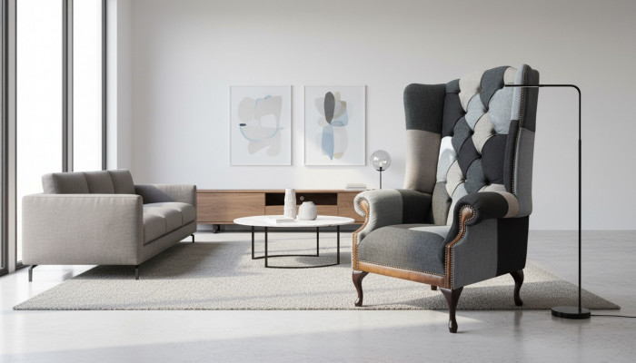 Chesterfield fauteuil fauteuil 1-zits bank bank bekleding textiel Nieuw