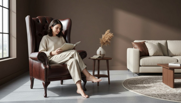 Fauteuil 1 zits Bruin Woonkamer Leer Design Chesterfield Oorfauteuil