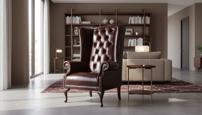 Fauteuil 1 zits Bruin Woonkamer Leer Design Chesterfield Oorfauteuil