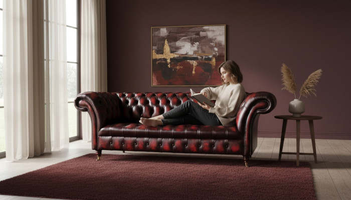 Chesterfield Leren Bank 3-Zits Bruin Designerbank Luxe Bekleding Nieuw