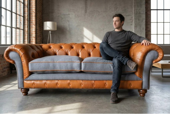 Bank Luxe Leder Chesterfield Bank Bankstellen Bekleding 3-Zits Design Nieuw
