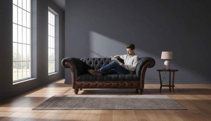 Sofa 2-zitsbank gestoffeerde bank stof Chesterfield bank grijs nieuw
