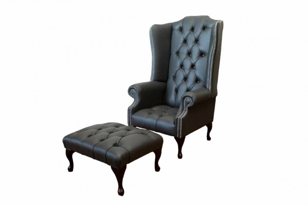 Fauteuil met voetenbankje ontwerper gestoffeerde fauteuil Chesterfield oorfauteuil nieuw