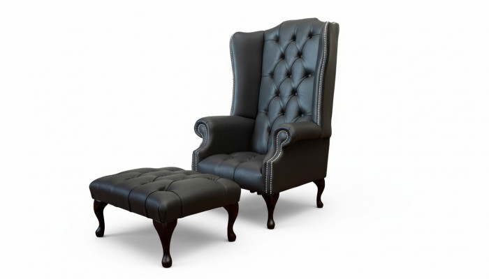 Fauteuil met voetenbankje ontwerper gestoffeerde fauteuil Chesterfield oorfauteuil nieuw