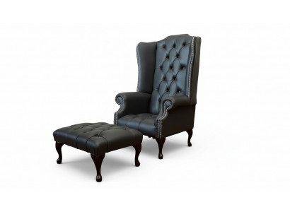Fauteuil met voetenbankje ontwerper gestoffeerde fauteuil Chesterfield oorfauteuil nieuw
