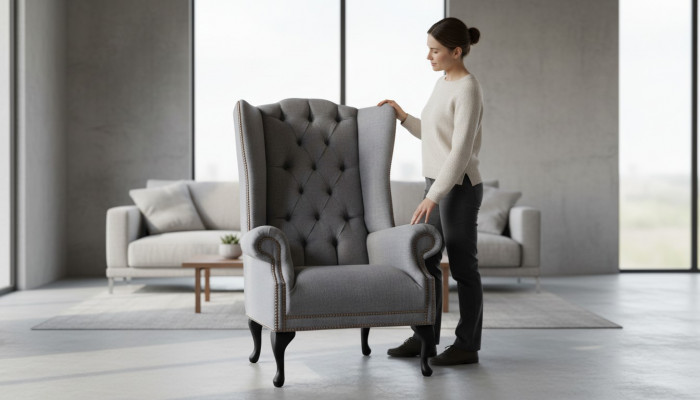 Ohrensessel Chesterfield Bank Bank Bekleding 1 Zitter Grijs Fauteuil Textiel