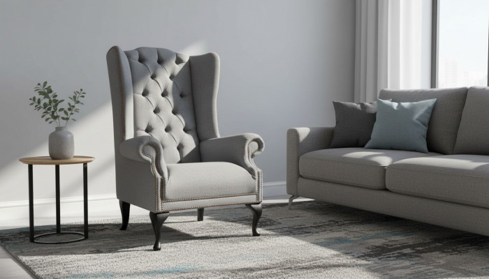 Ohrensessel Chesterfield Bank Bank Bekleding 1 Zitter Grijs Fauteuil Textiel