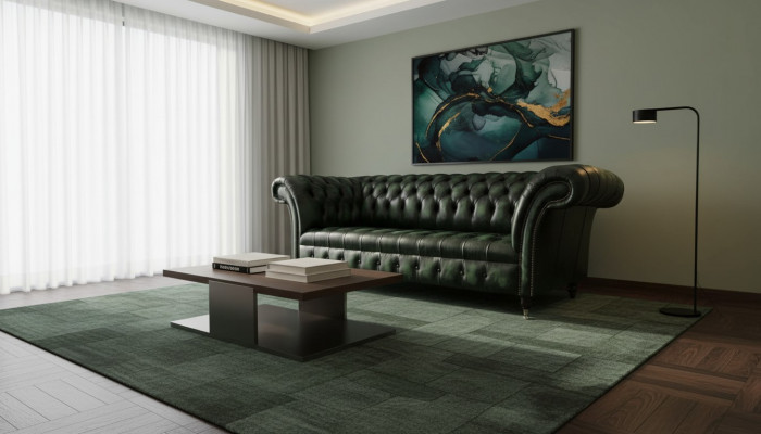 Chesterfield Bank Bank Bekleding 3-zits Leren Bank Groene Zithoek Nieuw