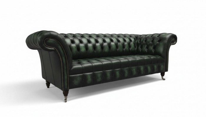 Chesterfield Bank Bank Bekleding 3-zits Leren Bank Groene Zithoek Nieuw