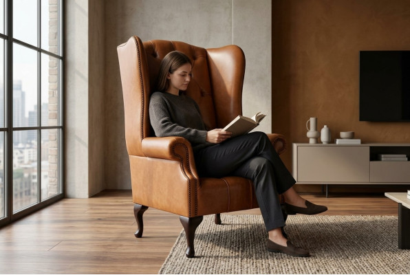 Fauteuil Ohrensessel Chesterfield Luxe Zits woonkamer Bruin Nieuw