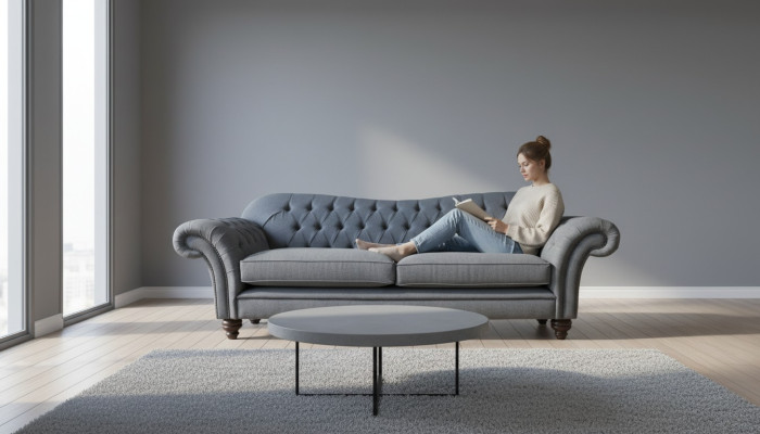 Moderne bank 3-zits luxe textiel bank grijs banken stof bekleding nieuw