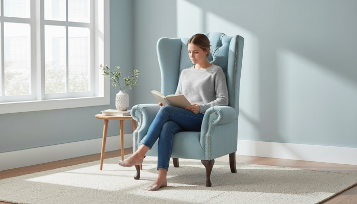 Babyblauwe oorfauteuil Fauteuil Ontwerp Bekleding Bank Bank Chesterfield Stof Nieuw