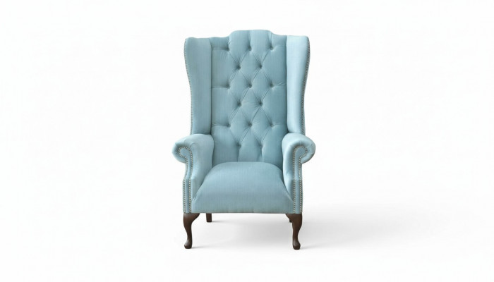 Babyblauwe oorfauteuil Fauteuil Ontwerp Bekleding Bank Bank Chesterfield Stof Nieuw