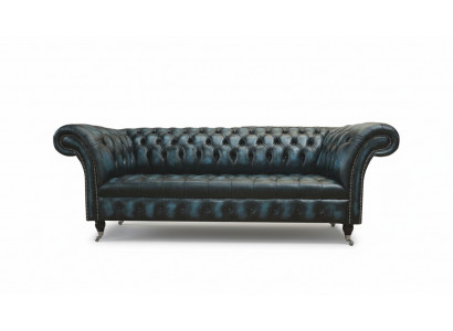 Klassieke 3-zits bank Gestoffeerde zitplaats Chesterfield Stoffen Leren Blauw