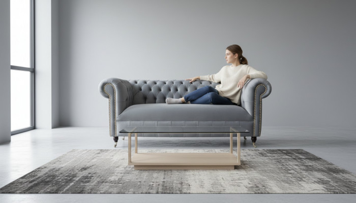 Chesterfield Grijs Bank Driepersoons Bank Banken Bankstellen Fluweel Meubels 230cm