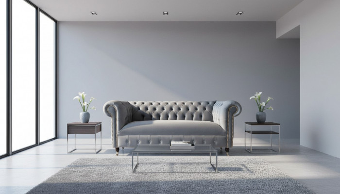 Chesterfield Grijs Bank Driepersoons Bank Banken Bankstellen Fluweel Meubels 230cm